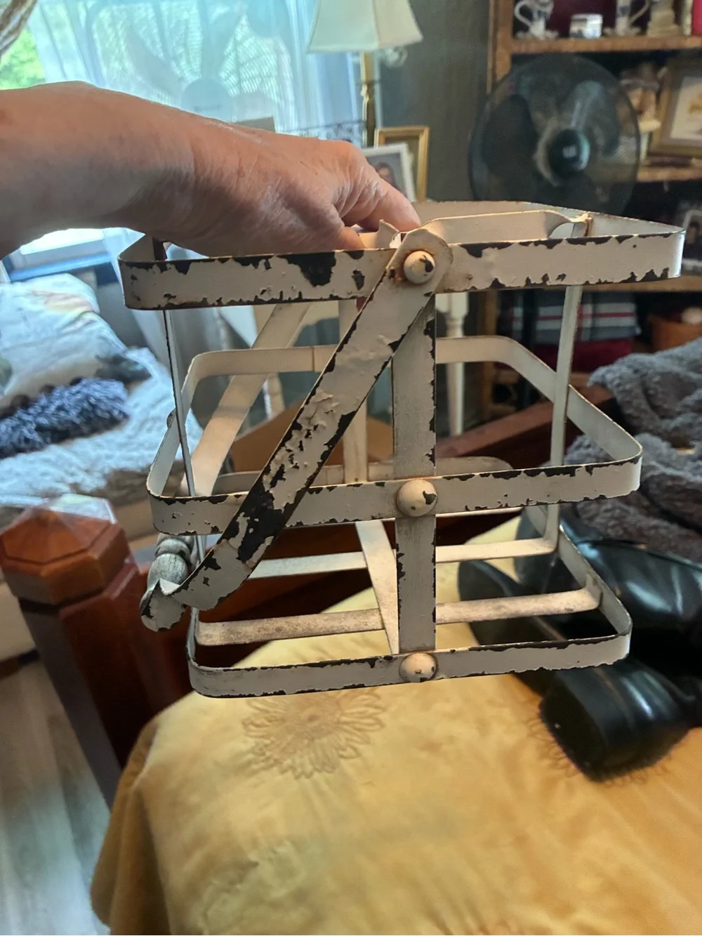 Vintage Milk Bottle Caddy-Metal with wooden handle